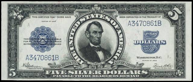 1923 $5 silver certificate in gem condition