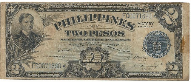 Antique Money Value Of Victory Philippines Two Pesos Treasury Text Treasury Certificate By Authority Of An Act The Philippine Legislature Roved President United States June 13