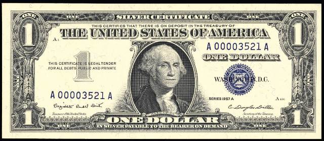Series 1957 B Silver Certificate One dollar Bill W 36595648A