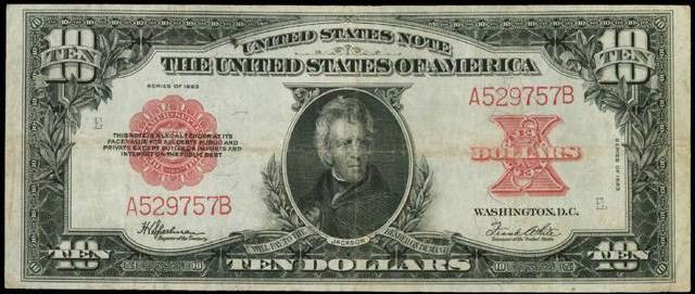 1923 $10 bill in low very fine condition