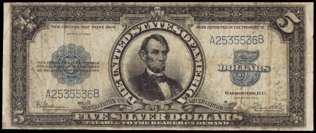 1923 $5 bill in fine condition