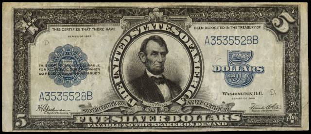 1923 $5 bill in very fine condition