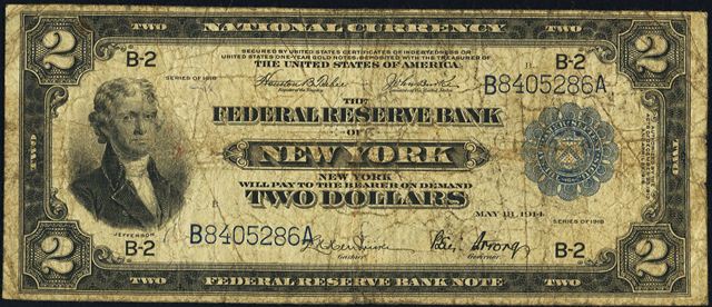 Reproduction $2 Federal Reserve Bank Note 1918 Kansas City Jefferson Battleship